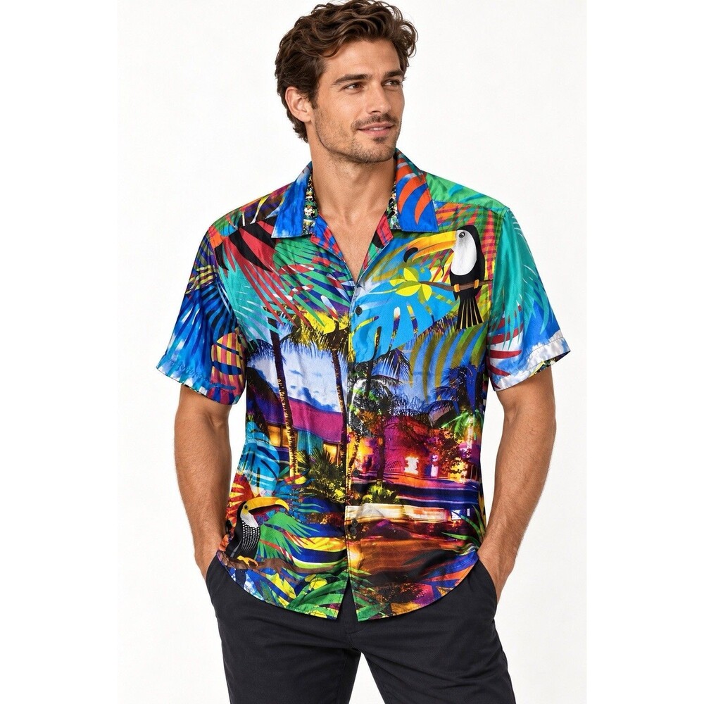 Robert Graham Limited Edition Toucan Mix Mens XS Silk Tropical Shirt D